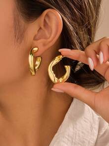 10/20个光滑水滴C形扭链扣螺纹C形耳环，适合女性日常佩戴，是送给朋友和家人的最佳礼物（轻质ABS塑料材质） - 金色 - 查看 3