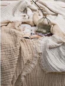 特大号平纹细布床罩 - Dokubba 特大号 (260x280cm) 棉质平纹细布凸纹床罩 - 双色多用途毛毯 - 4 层平纹细布毛毯 - (260*280cm) - 米色 - 查看 4