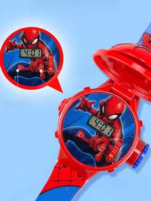Marvel New Flip Cover Design Projection Luminous Cartoon Hero Teenage Electronic Watch, Spider-Man Watch Teenage Gift, Unisex Cartoon Print Watch