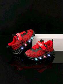 1 Pair 2025 Kids Mesh Breathable Luminous Halloween Cartoon Running Sports Shoes For Boys - Red - View 2