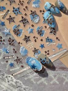 1pc Gothic Leopard Print Nail Art Sticker, 3D Embossed Denim Cross Leopard Velvet Decorative Pattern Design, Self-Adhesive Nail Sticker Decor, Nail Stamping, Nail Sticker, Reusable, For Women, Autumn/Winter Holiday Gift