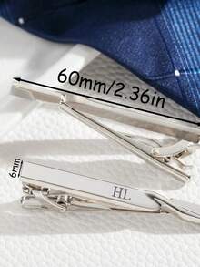 1pc Customized Name Tie Clip, Stainless Steel Personalized Letter Cufflinks, Wedding Lapel Pin, Men's Fashion Accessories, Men's Gift, Minimalist Style - Multicolor - View 4