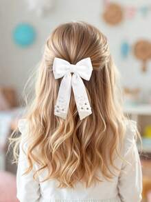 1pc White Corduroy Bow Hair Clips For Girls, Elegant Pearl Flower Corduroy Hair Barrettes, Alligator Clips, Soft Daily Wear Hairpins, Teens Hair Accessories