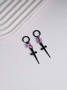 1 Pair Of Stylish Gothic Flat Cherry Blossom Blossom Acrylic Alloy Cross Earrings For Women Everyday Wear Earrings - A - View 12