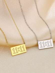 1pc Fashionable Gold Stainless Steel Angel Number 11:11 Lucky Digit Pendant Necklace, Women's Daily Protective Jewelry, Christmas & Birthday Gift