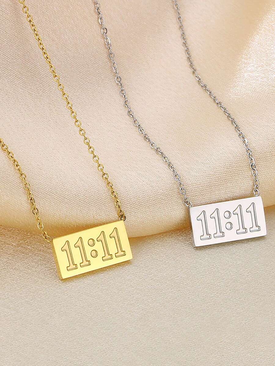 1pc Fashionable Gold Stainless Steel Angel Number 11:11 Lucky Digit Pendant Necklace, Women's Daily Protective Jewelry, Christmas & Birthday Gift