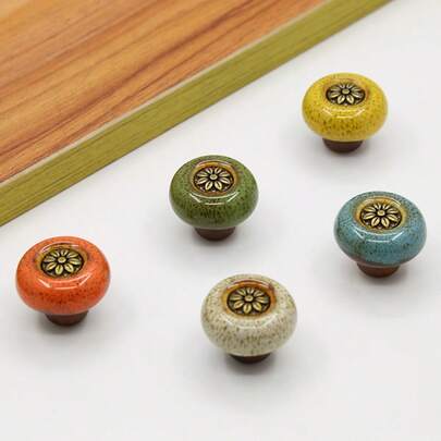 Vibrant Leopard Ceramic Round Cabinet Knob - Durable Single Hole Pull With Easy-To-Install Hardware For Wardrobes, Drawers, Wine Coolers - Stylish Vanity Handle (Available In A Variety Of Colors)