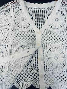 Title: Women's Crochet Blouse Short Sleeve – Imported Cotton Cardigan, Look, Summer Must-Have - 白色 - 查看 3