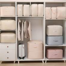 1 Thickened Twill Down Jacket & Quilt Storage Bag, Large-Capacity Compression Storage Bag, Clothing & Quilt Organizer Bag, Home Storage & Moving Bag. It Symbolizes The Space Saving Of Seasonal Storage, The Dust-Proof And Moisture-Proof Protection Of Clothing And Quilts, And The Convenience And Orderliness Of Moving Storage.