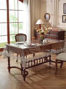 1pc Table Cover, PVC Tablecloth, Waterproof And Oil-Proof Table Cover, Non-Slip Lace Border Table Cover, Dust-Proof Dining Mat For Kitchen, Restaurant, Party Decor, Home Supplies