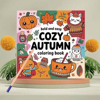 1pc 20-Page Bold & Easy-To-Use Autumn Themed Adult Coloring Book, Adorable & Cozy Graphics