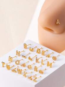 1 buc. Cercei nas piercing, eleganti și rafinați, personalizați, mici, cupru, zirconiu, 26 alfabet, pentru cupluri, unisex, bijuterii pentru corp, cadou potrivit pentru întâlniri zilnice, petreceri, sărbători, cadouri, vacanțe, purtare, bijuterii nas piercing.