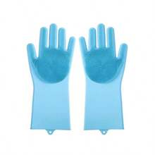 1 pieza Guante de baño para mascotas, herramienta mágica de baño para perros y gatos, guantes de silicona para la cocina, limpieza, lavado de perros y gatos, con cepillo de masaje, guante para lavar el pelaje, baño, frotado anti-arañazos y mordeduras, impermeable (color aleatorio)