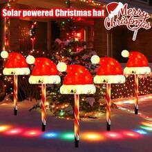 Luces de Navidad solares 5 en 1 (Casa roja/Gorro de Papá Noel) - 8 modos de iluminación Luces decorativas de Navidad/Interruptor de botón, Luces de plástico duradero, Adecuado para exteriores, jardín, centro comercial, caravana, camping, boda, césped, fiesta en el patio trasero, decoración del jardín, decoración navideña