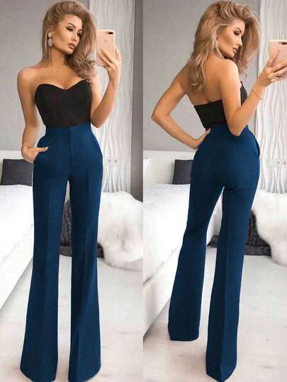 Elegant High-Waisted Burgundy Flared Pants, Versatile For Commuting