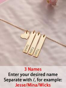 1pc Customizable Heart Bar Necklace, Stainless Steel Jewelry, Custom Necklace, Heart Necklace, Men's/Women's Necklace, Name Necklace, Gold Necklace And Silver Necklace, Customizable Items, Personal Decorations, Name Plate Necklace, Simple And Fashionable Decorations, Suitable For Halloween, Christmas, Birthday Gifts, Anniversary Gifts For Yourself And Family, Personalized Gifts For Friends - Multicolor - View 14