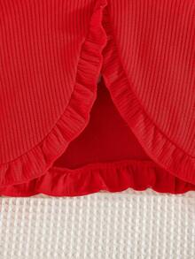 2pcs Girls Spring/Autumn Ruffled Jacket & Butterfly Floral Print Sleeveless Dress Set, Fashionable & Cute - Rose Red - View 5