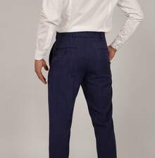 Men's Slim Tailored Dress Pants In Navy Blue With A Linen-Like Texture In The Fabric And High-Quality Fittings - 藏蓝色 - 查看 6