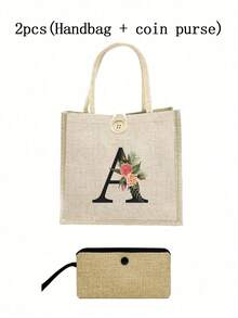 1 Stück Leinen Blumen Buchstaben Handtasche, einfache Handtasche mit großer Kapazität, tragbare lässige Aufbewahrungstasche, multifunktionale Einkaufstasche, personalisiertes Geschenktasche, geeignet für Hochzeiten, Geburtstage, Strände, Festivals, perfekte Geschenke für Frauen, Lehrer, Freunde, Brautjungfern, große Taschen, Studenten und Schulanfang, beste Lehrergeschenke für den Lehrertag, beste Geschenke zur Wertschätzung von Lehrern