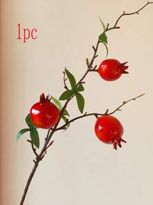 1 pieza/3 piezas/5 piezas, Flores artificiales realistas de granada con hojas, de 30 pulgadas de largo, cada ramo con 4 frutas; Decoración ideal para el hogar en la sala de estar; Es muy adecuado para decoraciones de Halloween y Año Nuevo