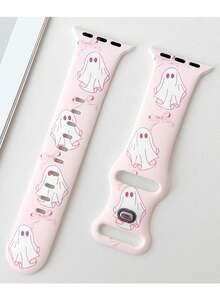 1pc Cute Bow & Ghost Pattern Print Silicone Watch Band Compatible With Apple Watch Band Strap 38mm 40mm 41mm 42mm 44mm 45mm 49mm (S10 42)Mm (S10 46)Mm, Fashionable Soft Silicone Sports Watch Strap Bands Compatible With Iwatch Series 11 Ultra3 Ultra 2 SE3 S10 SE2 9 8 7 SE 6 5 4 3 2 1, Perfect Gift For Thanksgiving,Halloween,Birthdays,And More-Unisex For All Ages