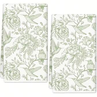 2 Pcs Kitchen Towels Set - Soft, Absorbent, Quick-Dry, Lint-Free, Reusable Dish Towels With Leaves And Herbs Pattern For Kitchen, Farmhouse, Holiday Home Decor
