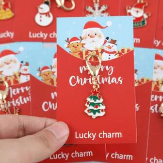 10-delars julnyckelringsset (tomten, snögubbe, julgran, ren, polkagris, handskar) med "God jul"-hälsningskort - Festgåvor, julstrumpfyllningar, julgransdekorationer och festliga presentidéer 2025 Väskeberlocker Bil Lärare Vän Syster