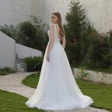 YOUKEFEIER Spaghetti Strap Deep V Lace Embroidery Sexy Long Wedding Dress