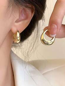 1 Pair Geometric Hoop Earrings, Fashionable High-End Minimalist Earrings, Versatile For Commuting And Daily Wear