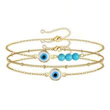 Hypoallergenic, Delicate Style, Golden Evil Eye & Turquoise Multi - Layer Bracelet, Daily Wear & Date Matching For Fall And Winter, Valentine's Day Gift, For Lover, Claim My Daily Gift, Local Warehouse, - vàng 3 chiếc - Xem 1