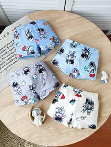 4pcs/Set Chatreadl Boys' Comfortable Boxer Briefs, Cute Cartoon Space Pattern, Suitable For All Seasons - Multicolor - View 2