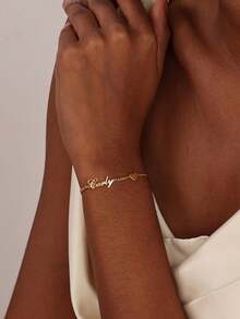 1 pièce Bracelet personnalisé en forme de cœur avec nom, en acier inoxydable, chaîne cubaine, bracelet pour femme, cadeau pour petite amie, Noël, Saint-Valentin - Multicolore - Voir 4