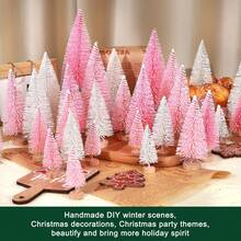 10 pièces/5 pièces/1 pièce Petit arbre de Noël rose, décorations de bureau, convient pour les décorations de magasin pendant les fêtes, décorations de table pour la maison et les fêtes. Arbre de Noël artificiel avec brosse en bois. Décoration de Noël, décoration de table pour fête de Noël à la maison