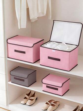 2件/1件可折叠胸罩、袜子、衣物收纳盒，带盖织物整理盒，适用于卧室衣柜，防尘储物容器