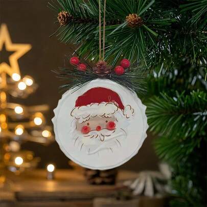 Christmas Tree Ornaments Cute Plastic Bow Santa Wreath Round Ornaments Hanging Decorations For Home