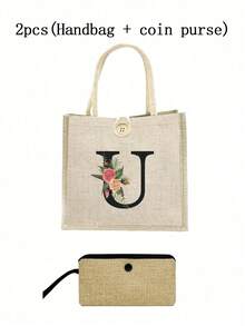 1 Stück Leinen Blumen Buchstaben Handtasche, einfache Handtasche mit großer Kapazität, tragbare lässige Aufbewahrungstasche, multifunktionale Einkaufstasche, personalisiertes Geschenktasche, geeignet für Hochzeiten, Geburtstage, Strände, Festivals, perfekte Geschenke für Frauen, Lehrer, Freunde, Brautjungfern, große Taschen, Studenten und Schulanfang, beste Lehrergeschenke für den Lehrertag, beste Geschenke zur Wertschätzung von Lehrern