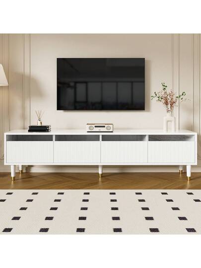 Sairedel TV Cabinet Wit 178cm, Minimalist Cabinet, Furniture Drawers, Acrylic, Moderne Media Board Storage Space, Living Room view 2