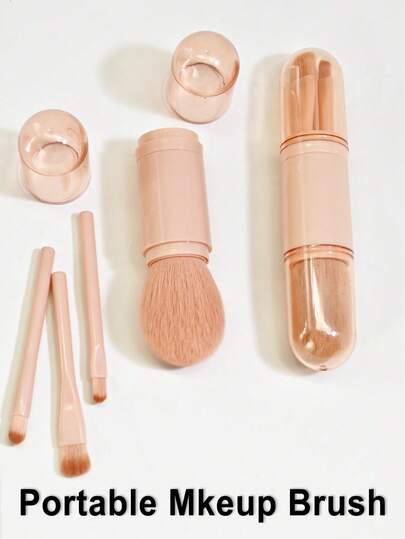 4 قطع طقم فرش مكياج 4 في 1، فرش تحديد الوجه، فرش ظلال العيون الصغيرة، فرشاة مكياج قابلة للسحب، فرشاة بودرة فضفاضة صغيرة محمولة للسفر، أدوات فرش مكياج للنساء