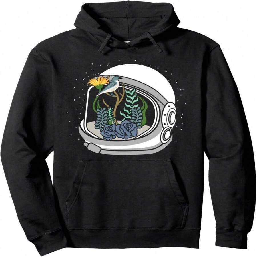 Rose Flowers Bird Plant Helmet & Space - Astronaut Pullover Hoodie - Black 29 - View 1