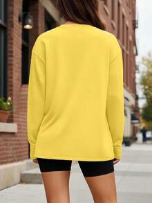 Womens Oversized Long Sleeve Shirts Basic Crewneck Tee Fall Tops Casual Workout Y2K Fashionable Clothes - Màu vàng - Xem 4