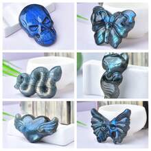 1pc Fashion Natural Labradorite Palm Stone, Chakra Crystal, Stress Relief, Synthetic Gemstone Jewelry Components - Blue - View 3