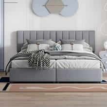 Upholstered Bed 180x200 Cm, Hydraulic Storage Bed, Skin-Friendly Linen Loft Bed, Multifunctional Double Bed, Grey - Gray + Upholstered - View 3