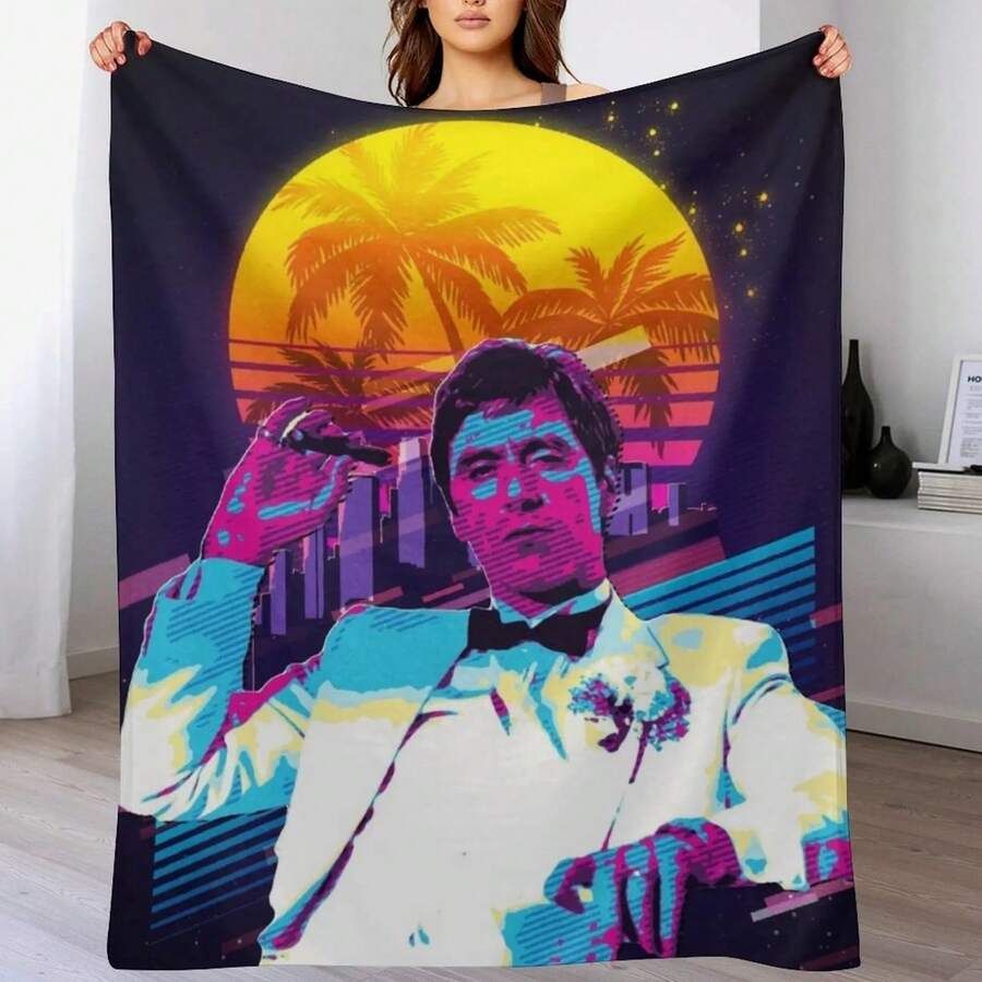 Classic Cinema Art_  Movie Print Featuring Al Pacino Throw Blanket Soft Beds Flannel Fabric Sofas Soft Blankets - Black - View 1