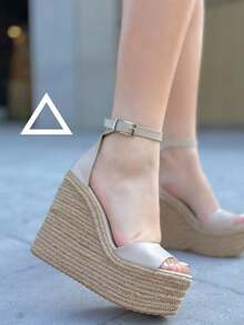 Sandalias de plataforma alta de yute con correa al tobillo  Casual - Beis - Ver 3