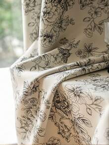 1pc New Luxury 100% Blackout Reed Bird Pattern Curtain, Suitable For Villa, Balcony, Living Room, Bedroom, 315gsm - Multicolor - View 3