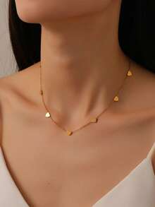 قلادة من الفولاذ المقاوم للصدأ مطلية بالذهب عيار 18 قيراط بتصميم قلب بسيط، مناسبة للارتداء اليومي للنساء وكهدية