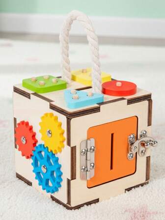 6-In-1 Wooden Busy Box Montessori Toys For Toddlers Sensory Activity Cube Lock Latch Gear Rolling Ball Rotating Wheel Fine Motor Skills Toy Toddler Toys Baby Toys Toys For Kids Kids Toys Wooden Toy Education Learning Toys Sensory Toys Travel Toys Airplane Car Quiet Toy Preschool Learning Birthday Gift Christmas Gift For 1 2 3 4 5 6 Year Old Boys Girls