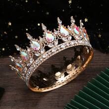 2 pièces/set Ensemble de couronne de strass en forme de larme pour anniversaire, couronne dorée reine d'anniversaire avec bretelle, accessoires pour cheveux joyeux anniversaire pour femmes, décorations de fête