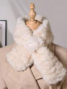 1 pieza Bufanda de cuello de invierno de unicolor de poliéster esponjoso para mujer, gruesa y cálida para vestir