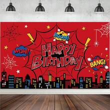 1 buah Banner Latar Belakang Pesta Ulang Tahun Motif Jaring Laba-laba Merah untuk Pesta Ulang Tahun, Banner Meja Kue, Stan Foto, Perlengkapan Dekorasi Latar Belakang Pesta Tema Superhero, Hadiah - MultiWarna - View 1
